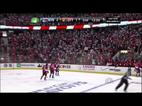 Milan Michalek goal. NY Rangers vs Ottawa Senators. 4/18/12 NHL Hockey