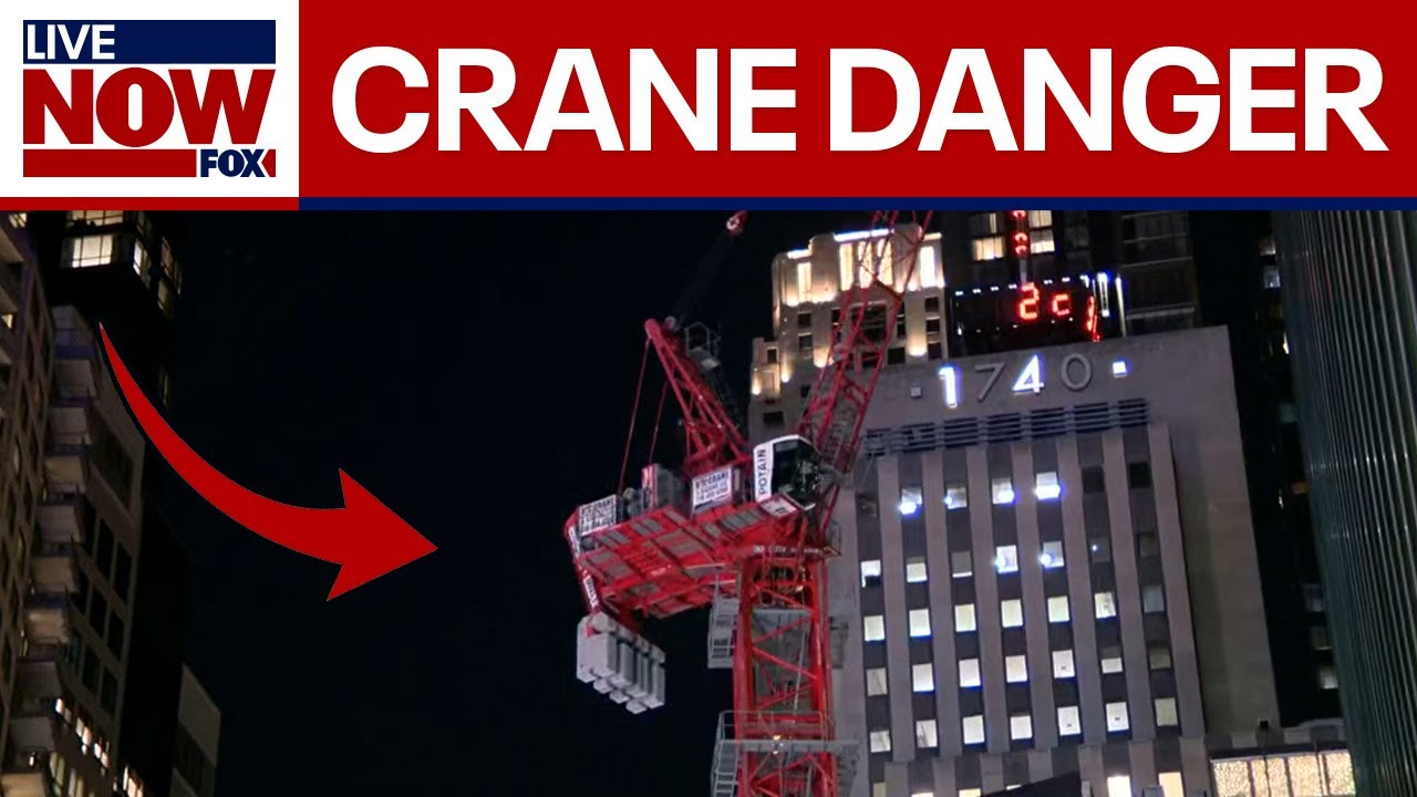 Massive construction crane spins in high winds in New York City