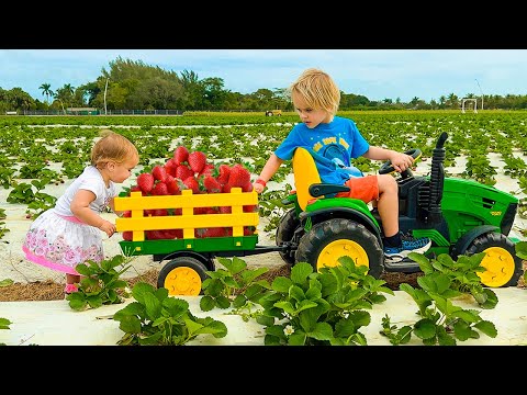Крис и мама учатся собирать ягоды на ферме
