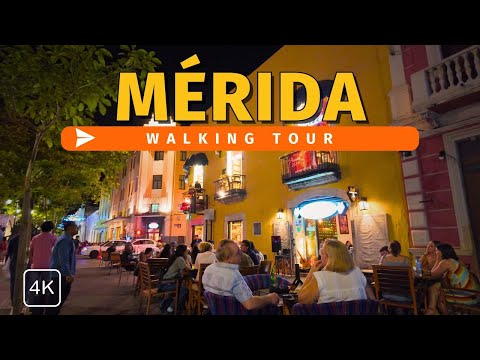 A Night in Merida, Mexico | Walking Tour:  Historic Center, Paseo Montejo | 4K with Captions