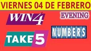 TAKE5, WIN4, NUMBERS, EVENING Lottery drawing for February 4, 2022.