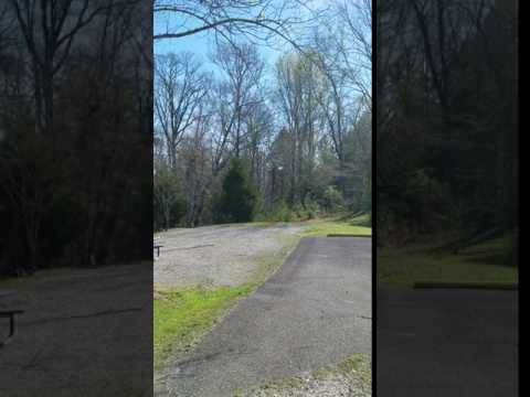 Panoramic of campsites during a break in weather.  Some campsites back up to a steep downhill grade, so be careful if you have children, there is little playroom behind those sites.