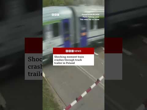 Moment train crashes through truck trailer in Poland caught on CCTV. #BBCNews
