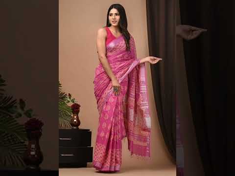 Beautiful Hand Block Printed Cotton Linen Saree