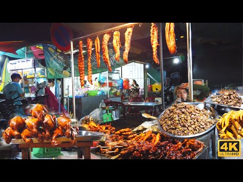 Walking In Phnom Penh 4K - Market Scene Kandal Market at Night | Food Market