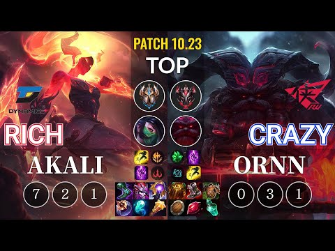 DYN Rich Akali vs RW Crazy Ornn Top - KR Patch 10.23