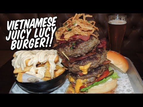 Vietnamese Juicy Lucy Burger Challenge in Hanoi, Vietnam!!
