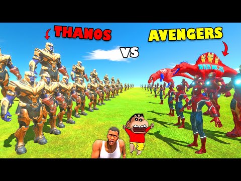 THANOS vs SPIDERMAN and IRONMAN ARMY with SPIDER T-REX | AVENGERS in Animal Revolt Battle | SHINCHAN