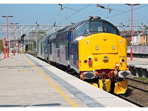 DRS 68001 & 37422 passing Stafford on 0Z68 Barrow Hill to Gresty Bridge 23/4/2015