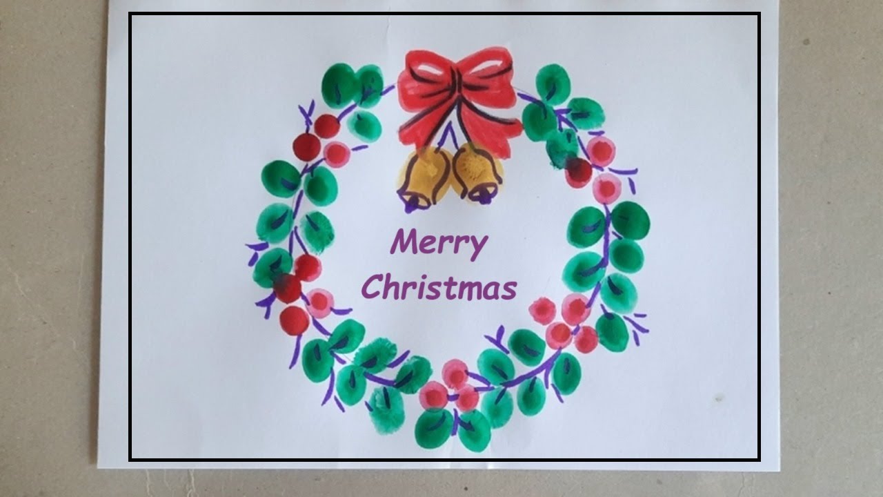 Finger print art Christmas wreath painting | Thumbprint drawing, Art hacks for kids