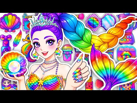 🎀Paper DIY🎀KPOP DEMON HUNTERS Rumi Mermaid Rainbow Makeup + Hair Care +Fashion Unboxing |Hana Paper