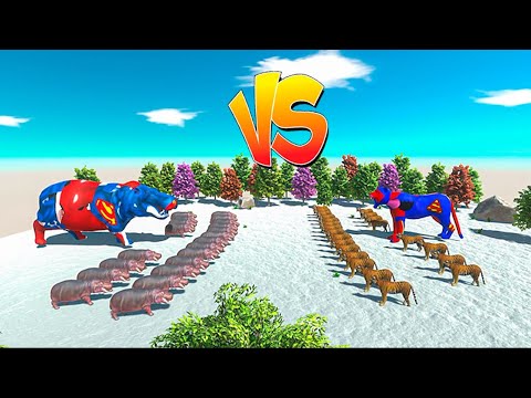 Hippopotamus Superman Army VS Tiger Superman Army - Animal Revolt Battle Simulator