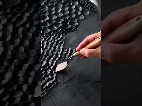 3D Black Texture Abstract Painting Black Abstract Textured Wall Art 3D Plaster Art on Canvas