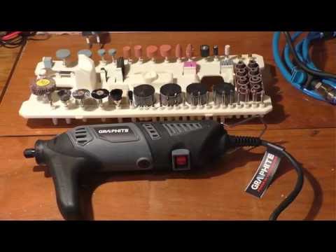 Mini šlifuoklis GRAPHITE 59G019: 170W, 8000-35000 aps/min, 190 priedų video