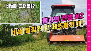 비닐 멀칭된 밭 제초작업 트랙터 제초기로 싹다 갈아버립니다.
