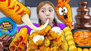 BBURINKLE GÀ, BÁNH RÁN XOẮN, Thức ăn xanh so với đen, THỬ THÁCH THỨC ĂN NÓNG SO VỚI LẠNH MUKBANG HIU