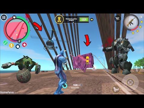 Rope Hero Vice Town - (Rope Hero Fight Car robot and helicopter) spawn a tank stuck on bridge rope