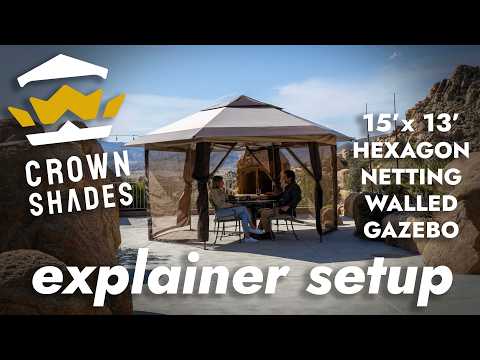 Crown Shades 15' x 13' Pop Up Gazebo - 6-Sided Canopy Tent - Mosquito Netting - GSIX-176 Explainer Setup video thumbnail