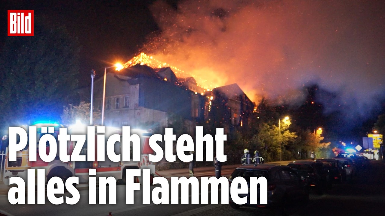 Großbrand im Leipziger Norden: Meterhohe Flammen schlagen aus Gebäude