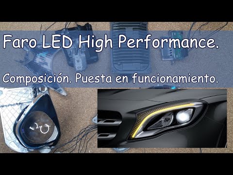 Faro LED High Performance de Mercedes-Benz desmontado, con ópticas, electrónica y funcionamiento encendido