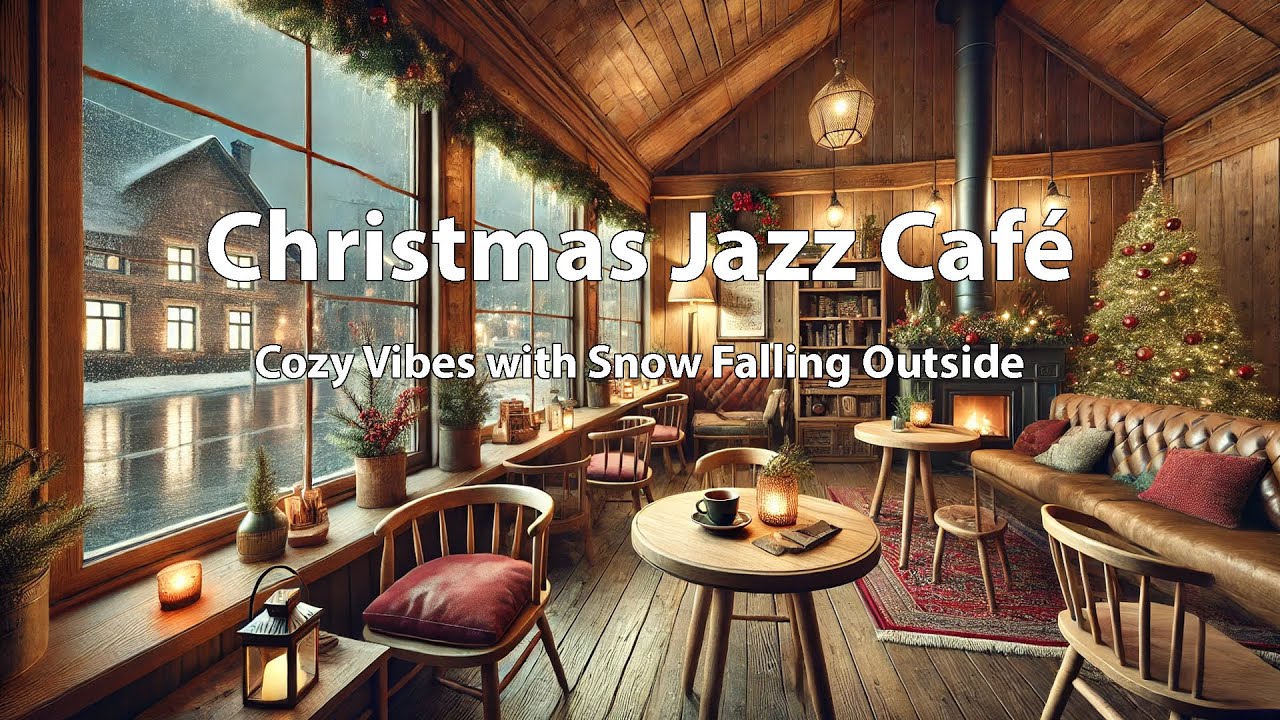 🎄 Christmas Jazz Café - Cozy Vibes with Snow Falling Outside ❄️