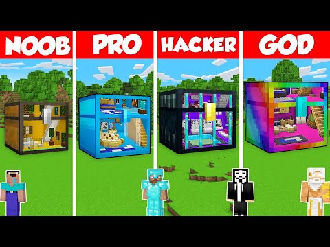 CHEST BLOCK BASE HOUSE BUILD CHALLENGE - Minecraft Battle: NOOB vs PRO vs HACKER vs GOD / Animation