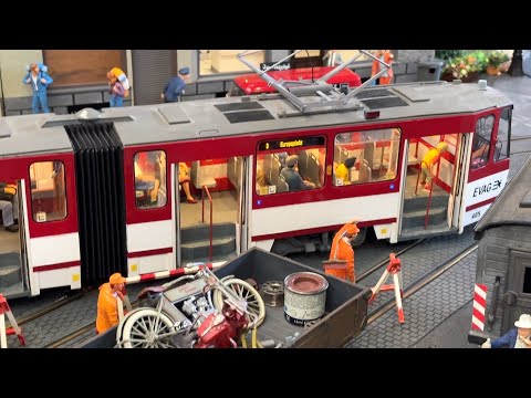 Very Fine Street Car Tram Model Railway Trains In Large Scale On A LGB G Scale Layout