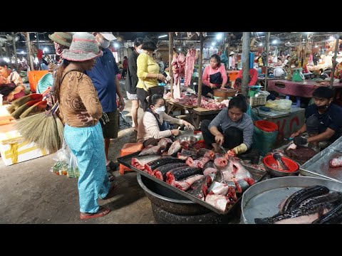 Takmao Thmey Morning Food Market Scene - Many Different Various Food Type Selling In Phsa Takmao
