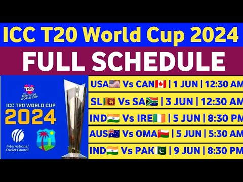 T20 World Cup 2024 Schedule - Fixture, Venue & Timings || ICC T20 World Cup 2024  Timetable & Groups