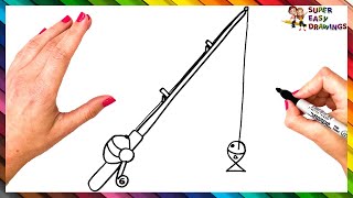 How To Draw A Fishing Rod Step By Step 🎣 Fishing Rod Drawing Easy