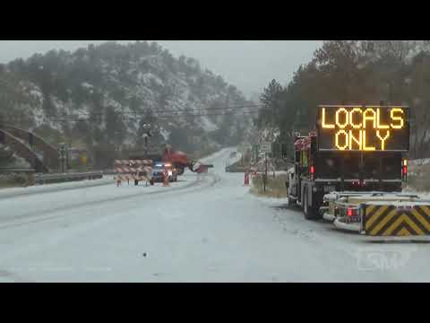 10-25-2020 Lyons CO - Wild Fire Areas Getting Snow - Burned Houses w/ Snow Falling - Road Closures