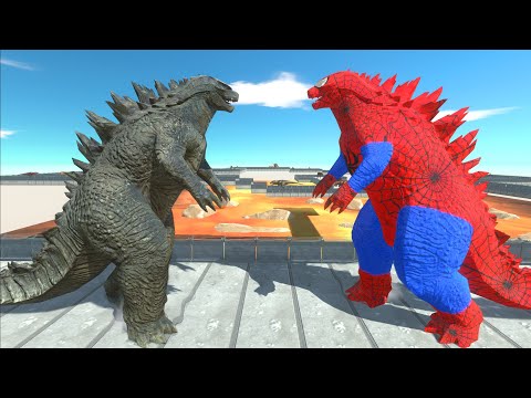 Godzilla 2014 Lava Death Run VS Spiderman Godzilla 2014 - Animal Revolt Battle Simulator