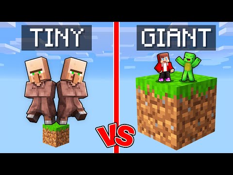 Villagers TINY vs JJ & Mikey GIANT One Block Battle in Minecraft (Maizen)
