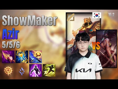 ShowMaker Mid Azir vs Akali lol KR solo rank Full Game 16.2 | 쇼메이커 아지르 vs 아칼리