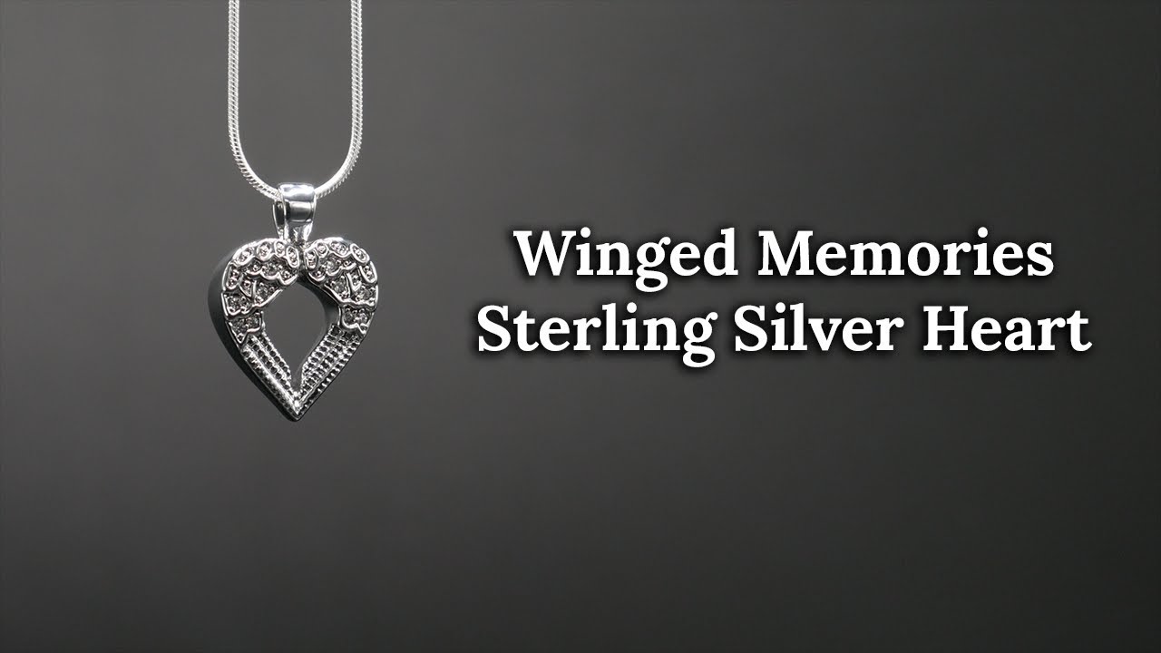 Cremation Pendant For Ashes:  Sterling Silver Winged Memories Heart (2019)