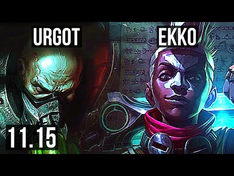 URGOT vs EKKO (JUNGLE) | 14/2/10, 1500+ games, Legendary, 1.0M mastery | KR Master | v11.15