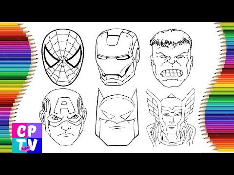 Superheroes coloring superman,hulk,captain america,thor,batman,spiderman/How to draw character faces