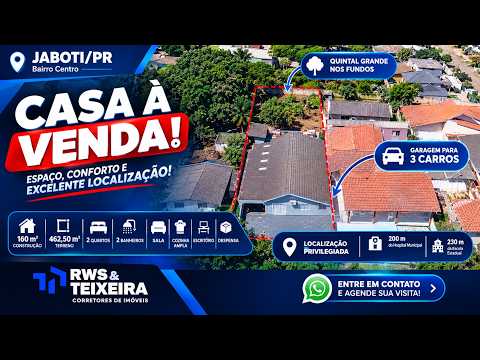 🏡 CASA À VENDA EM JABOTI-PR POR R$ 420 MIL | TERRENO AMPLO, QUINTAL GRANDE E ÓTIMA LOCALIZAÇÃO!