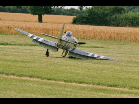 GIANT 1/4 SCALE RC HAWKER SEAFURY FORCED LANDING - MICK AT LITTLE GRANSDEN