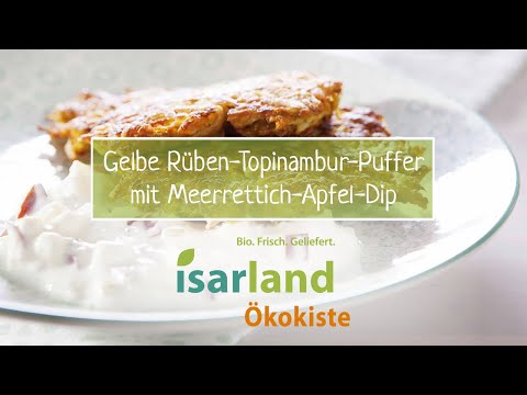 Rezept: Karotten-Topinambur-Puffer mit Meerrettich-Apfel-Dip | Isarland Ökokiste