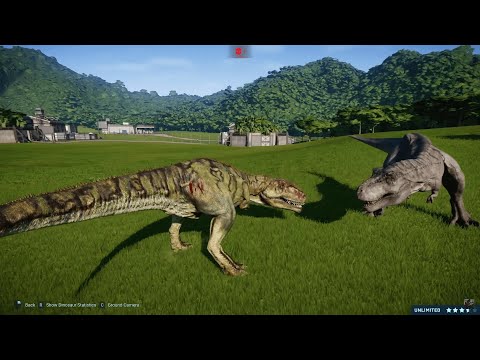 T REX Vs Acrocanthosaurus Breakout & Fight - Jurassic World Evolution Dinosaurs Fighting
