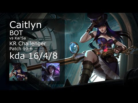 Caitlyn Bot vs Kai'Sa - KR Challenger 16/4/8 Patch 10.6 Gameplay // [롤] 케이틀린 vs 카이사