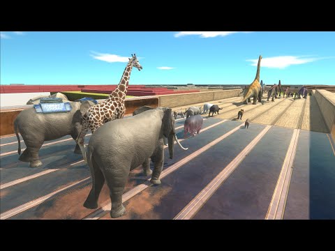 Dinosaurs trying to escape from Mad Mammals - Animal Revolt Battle Simulator