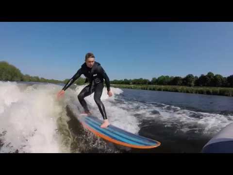 WAKESURFING AND WAKEBOARDING ON RIVER TRENT WITH SLOW MOTION LIGHTENING