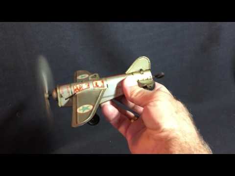 Unique Art Wind Up Sky Ranger Tin Toy Plane GR 5-4065 ca.1940
