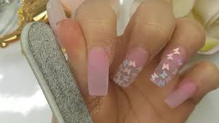Como hacer uñas acrilicas pink y mariposas para principiantes Paso a paso