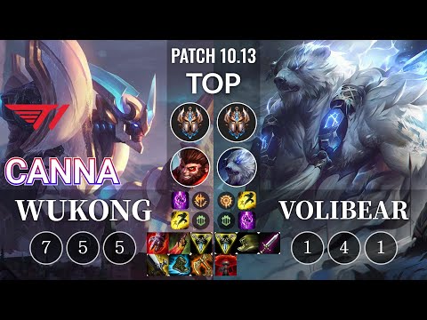 T1 Canna Wukong vs Volibear Top - KR Patch 10.13