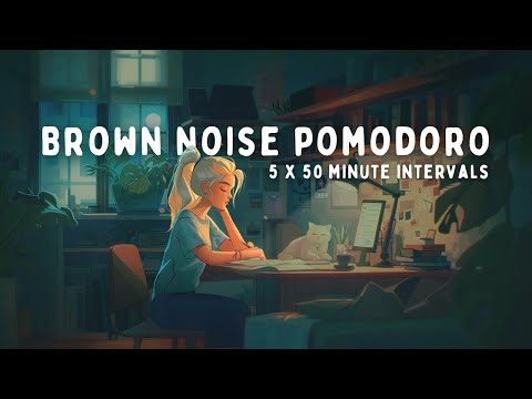 5 Hour Pomodoro | 50 minute Intervals | with BROWN NOISE for ADHD focus🌙📚
