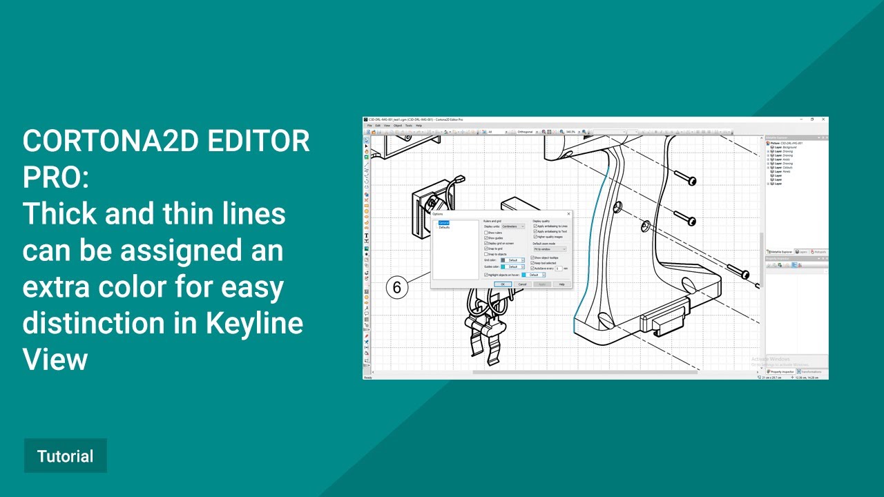 Cortona2D Editor Pro Tutorial: Thick and thin lines can be assigned an extra color