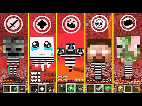 GOLEM STEVE - Minecraft HOW TO PLAY BABY NETHER PRISONER GHAST HEROBRINE WITHER SKELETON PIG Monster School Battle